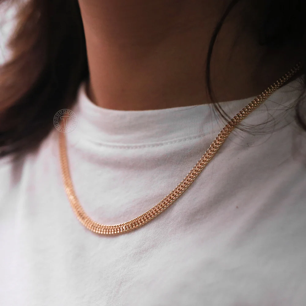 4.5mm Rose Gold Color Foxtail Chain Necklaces For Womens Girls Weaving Link Chain Russian Gold Jewelry 50cm 60cm CN48