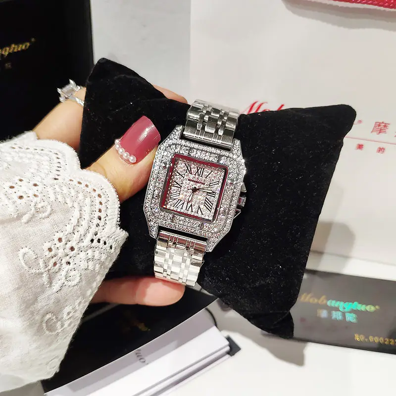 Silver Fashion High Quality Square Women Watches Quartz Ladies Watch With Rhinestone Top Brand Luxury Designer Watch