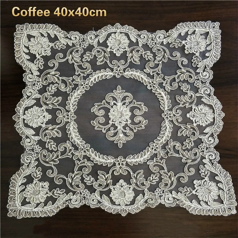 European Luxury Square Lace Embroidered Water Soluble Edged Placemat Coaster Balcony Coffee Table Mat Christmas Wedding Decor