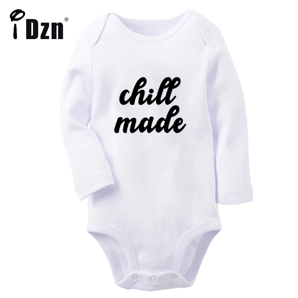 iDzn NEW Chill Made Fun Printed Baby Boys Rompers Cute Baby Girls Bodysuit Newborn Cotton Jumpsuit Long Sleeves Clothes