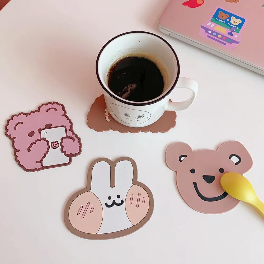 Cartoon 1 PC Silicone Dining Table Placemat Coaster Kitchen Accessories Mat Cup Bar Mug Cartoon Animal Drink Pads