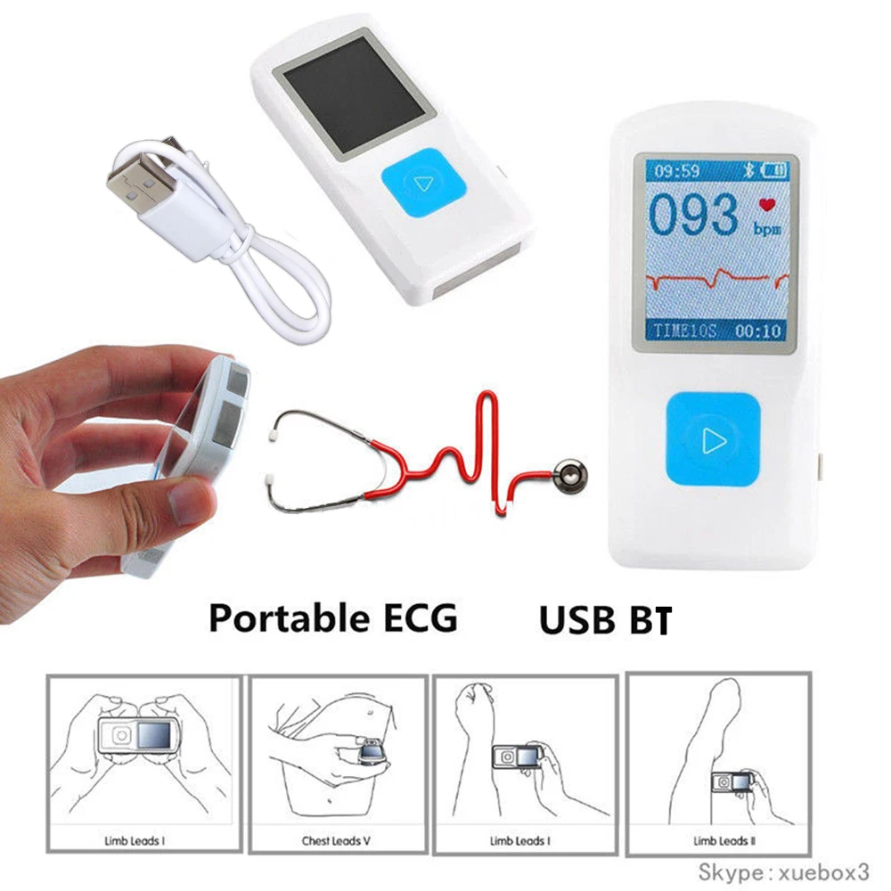 

Портативный монитор ЭКГ для семьи, 1,77 цветов, Bluetooth, перезаряжаемый, быстрый ЭКГ, здравоохранение