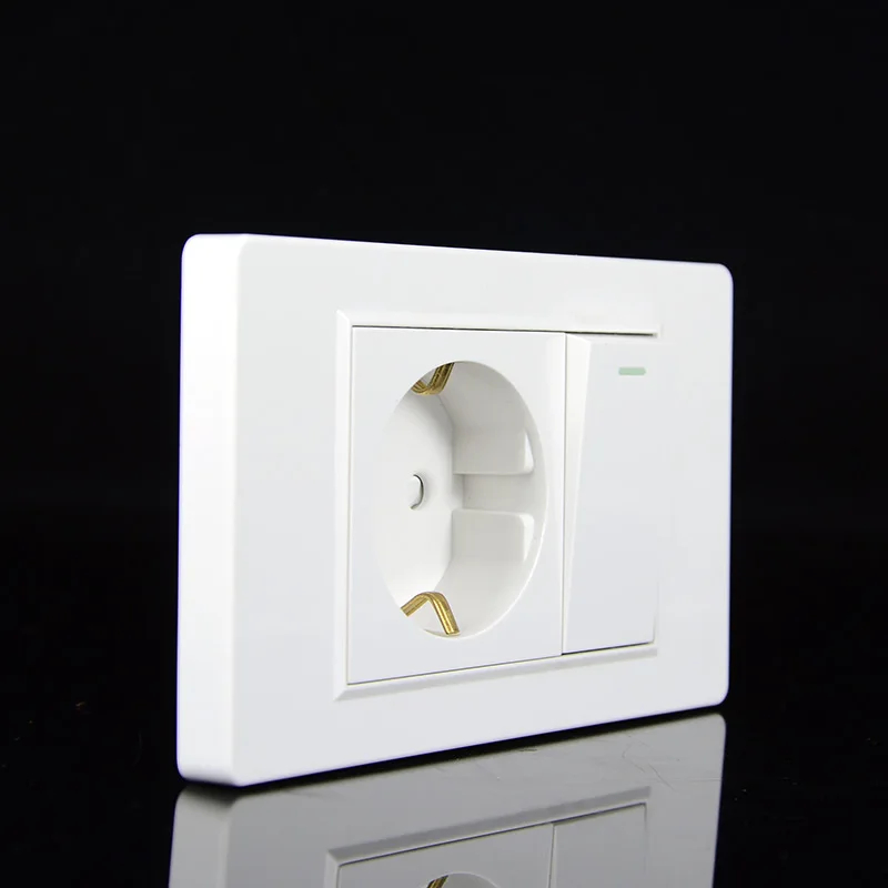 EU-Haushaltssteckdose nach deutschem Standard 16A 2-Loch-Stecker mit 15A 1-fach 1-Wege-Schalter 118 *74mm PC Flammhemmendes Panel – Detail 2