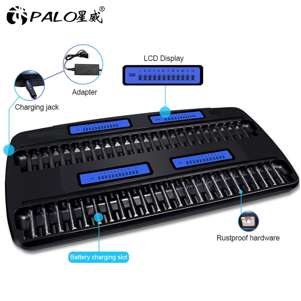 PALO 48 Slot Pengisi Daya Baterai Multi 1.2V AA Pengisi Daya Cepat Pintar Aa Aaa untuk Baterai 1.2V Aa Aaa Ni-mh