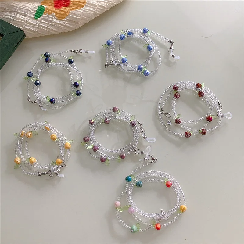 2021 Korean Retro Fruit Crystal Beads Beaded Hanging Chain Fashion Anti-lost Glasses Mask Lanyards Female