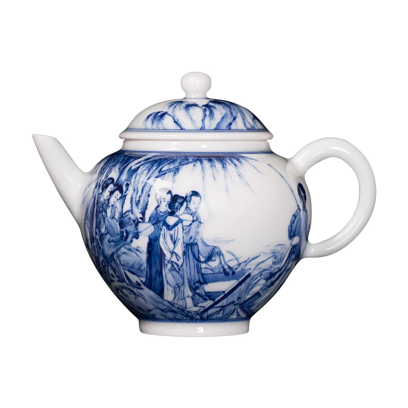 |Jingdezhen hand painted figure Ceramic Teapot household blue and white chaiyao small teapot single pot kungfu tea pot