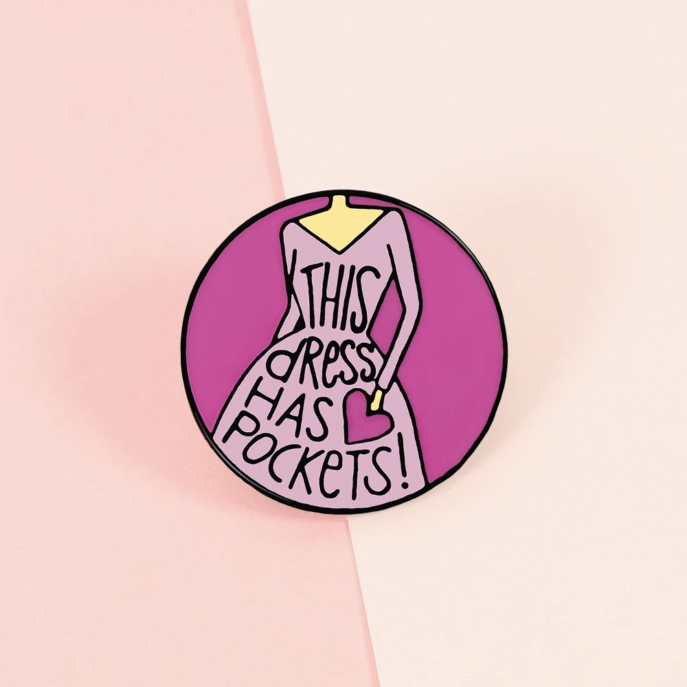 New Pink Round Brooches Elegant Women Party Cartoon Dresses English Letter Enamel Pin Girl Lapel Pin Shirt Bag Metal Badge Gift