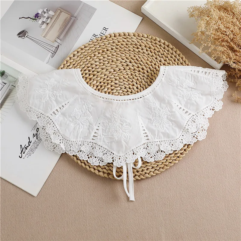 Multifunctional Sunscreen Detachable Doll Fake Collar Shawl Lapel Mesh Embroidery Floral Lace False Collar Clothes Accessory