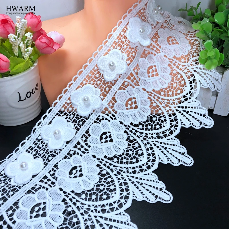 HWARM 10yard 15.5cm High Quality African 3D Lace Fabric Ribbon With Beads DIY Wedding Decoration Sewing Trim Skirt Clothing