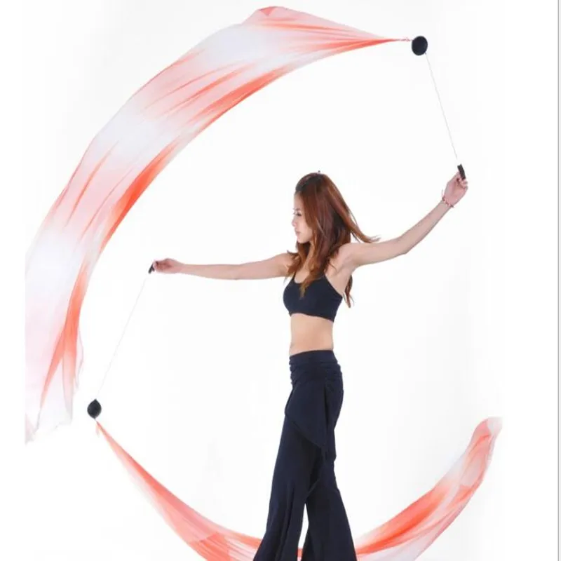 2pcs Chiffon Veil POI Chain Ball Women Belly Dance Performance Streamer Stage Prpos Thrown Ball Hip-hop Level Practice Adults