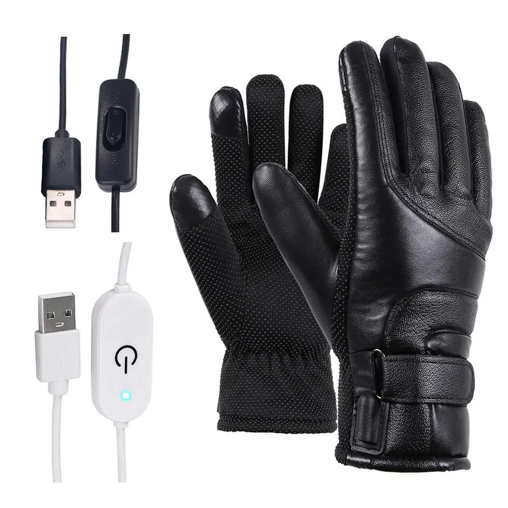 Winter Warm Electric Heated Gloves Windproof Cycling Riding Skiing Heating Gloves USB Powered For Men Women