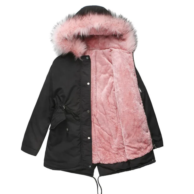 

Quanss Plus Size Winter Clothes Women's Hooded Faux Fur Jacket Thick Warm Plus Velvet Outwear 2021 Parkas Female Padded Coats