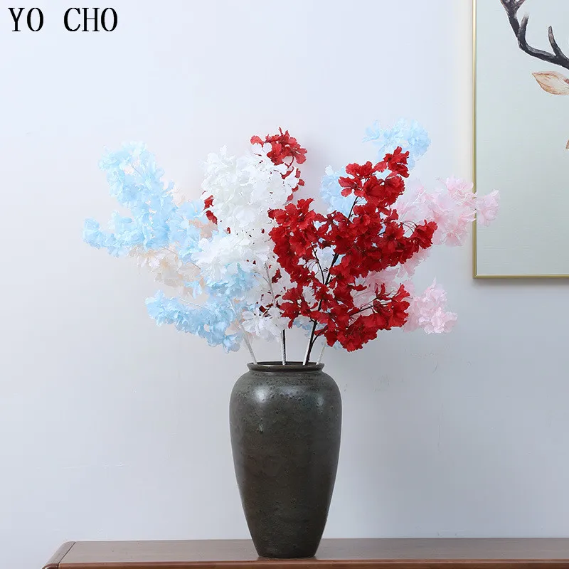 YO CHO Cherry Blossoms Fake Flower Branch  Gypsophila Artificial Flowers for Party  Wedding Ceiling Decor  Encrypted Silk Flower