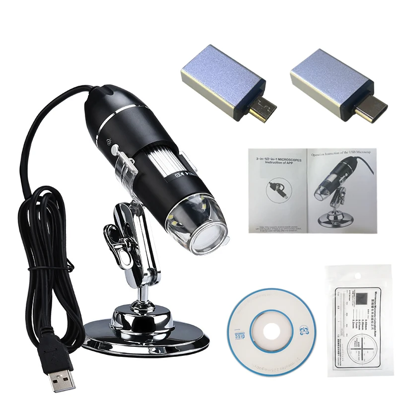 1000 1600x USB Digital Microscope Camera Endoscope 8LED Magnifier with Metal Stand for Mobile Phone Repairing Hair Skin