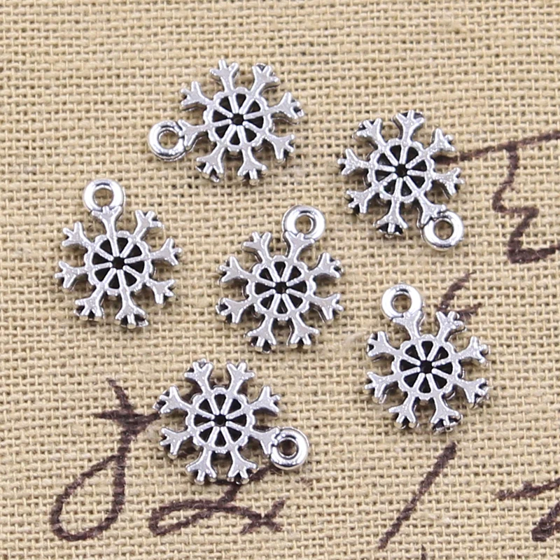 30pcs Charms Snow Snowflake 13x11mm Antique Silver Color Pendants Making DIY Handmade Tibetan Finding Jewelry