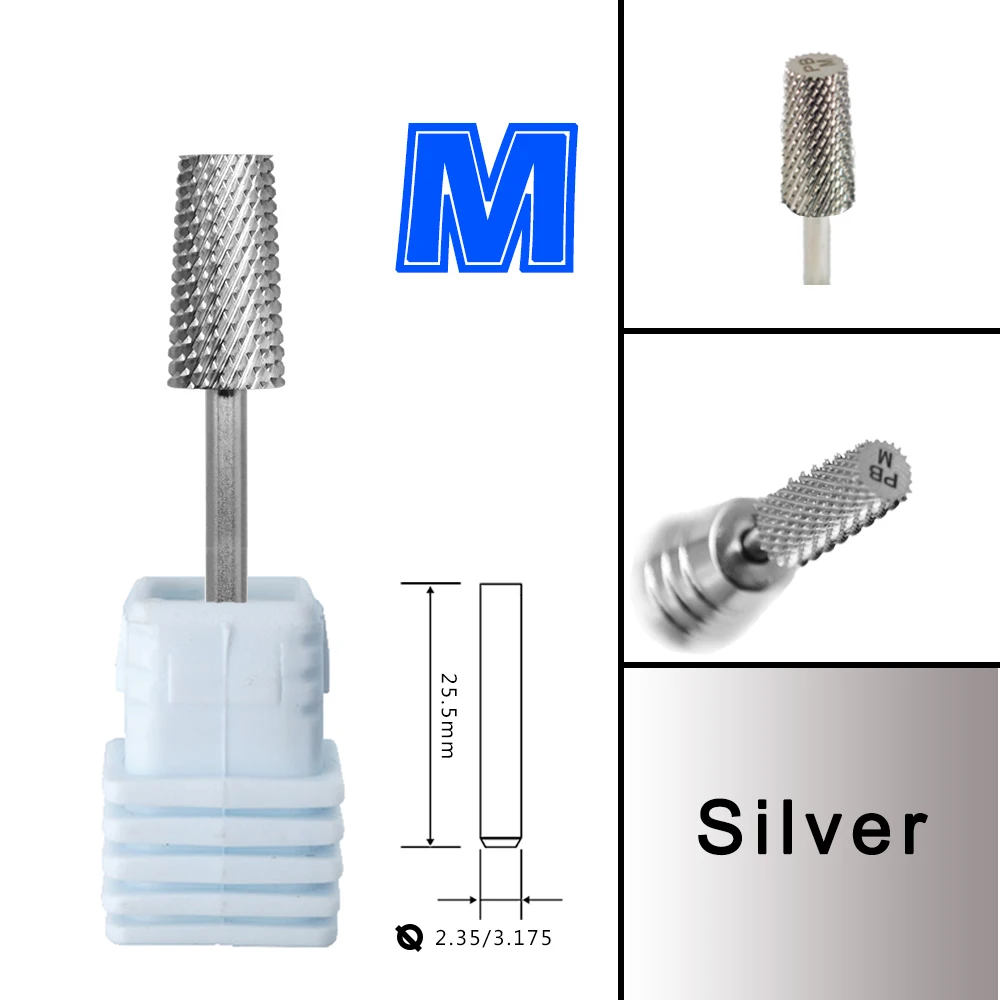 RolinStar 6,6 großer trapezförmiger konischer Schaft, Gold, Silber, Stahl, Hartmetall-Fräser, Nagelbohrer, Maniküre, Pediküre