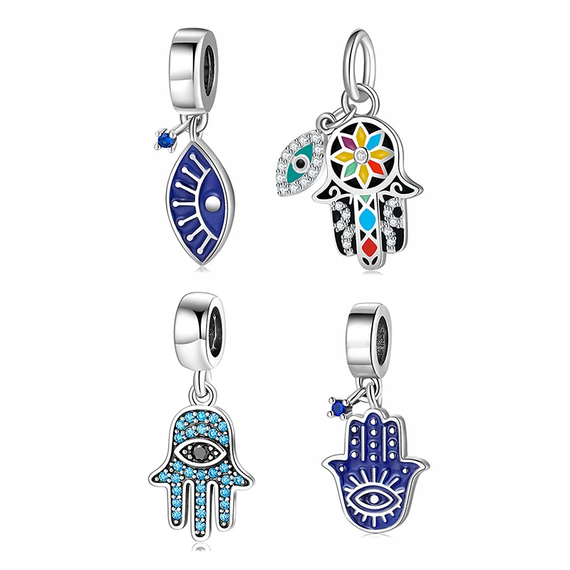 

Высокое качество, серебро 925, синий циркон, подвески «Рука Фатимы», «Дьявольский глаз», подходят для оригинальных браслетов Kataoka, женское изготовление ювелирных изделий