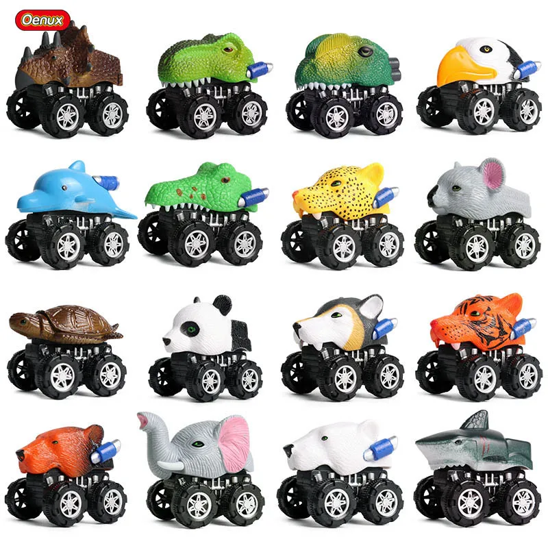 Oenux – Mini voiture de tigre sauvage en forme de loup, modèle de requin t-rex, monde de dinosaures, véhicule mignon, camion, jouet pour enfant, cadeau