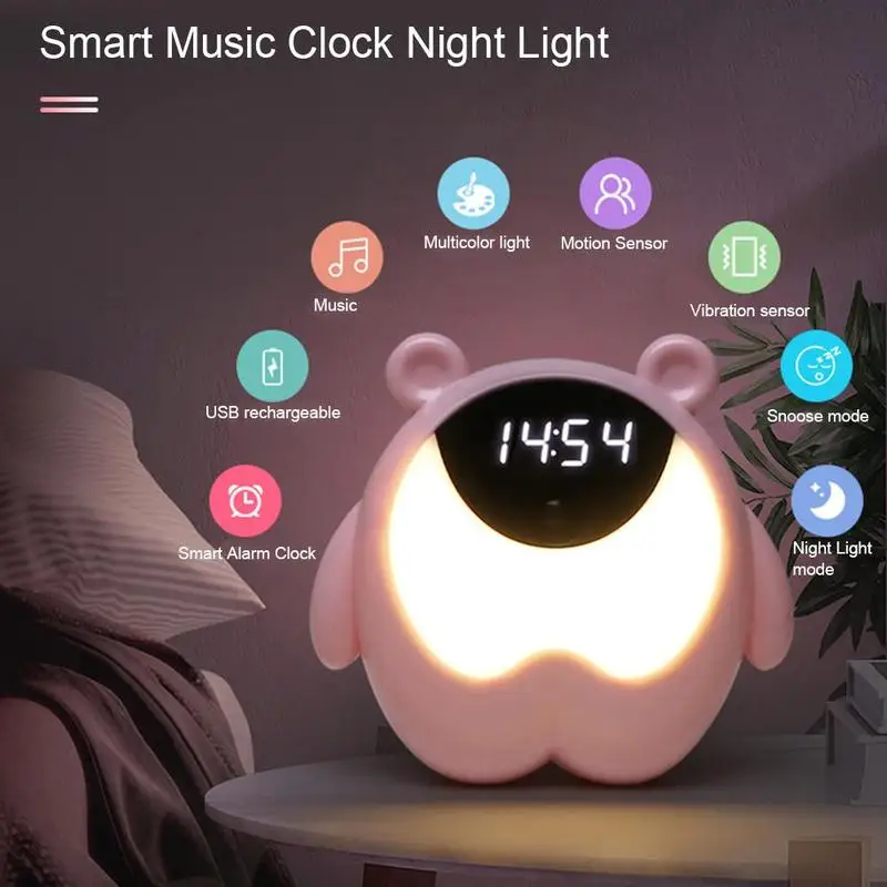 Little night light RGB alarm light cute bear pattern alarm clock with music children BABY gift decoration table lamp