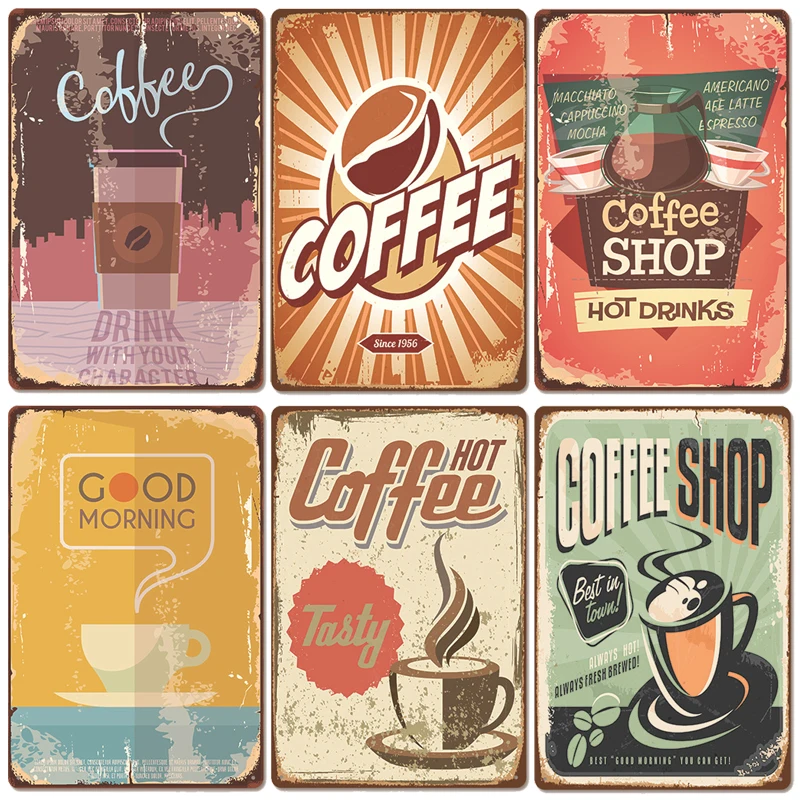 Hot Coffee Vintage Tin Signs Poster Fresh Tasty Retro Metal Plaque Plates Wall Decor for Coffee Shop House Room Decoration