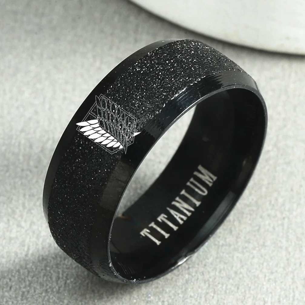 8mm Attack on Titan Black sliver Stainless Steel Ring Wings Of Liberty Flag Finger Rings For Men Women Jewelry Anime Fans