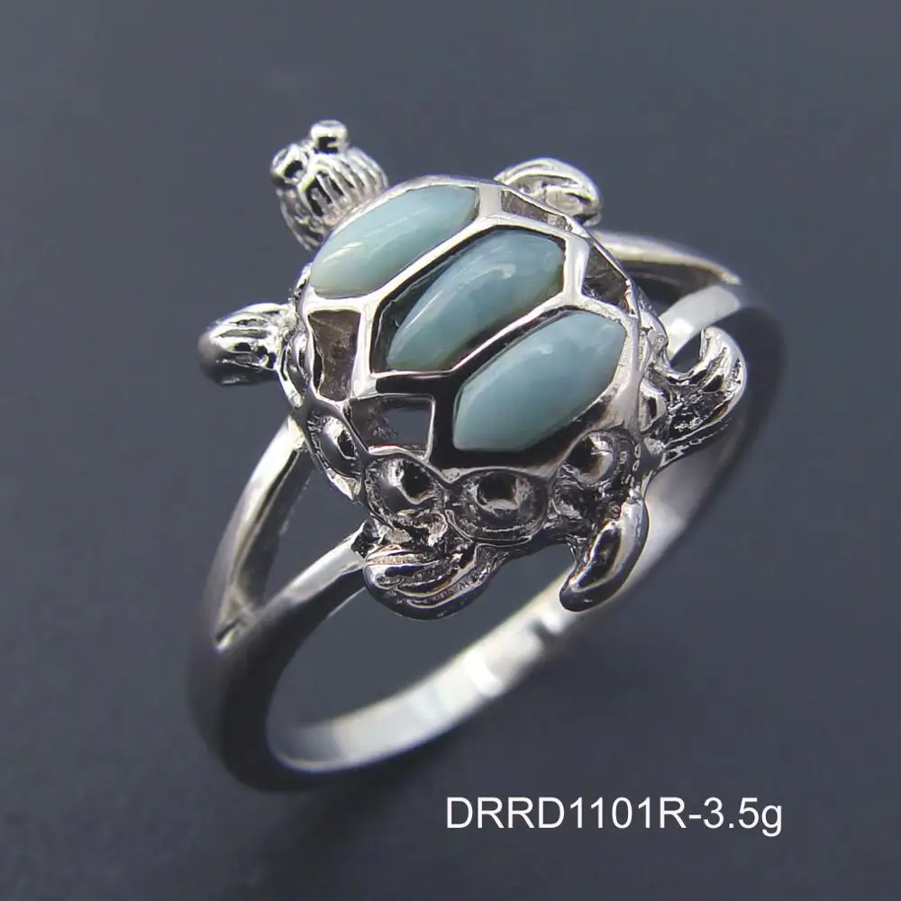 Dominica Larimar Jewelry 100% Real 925 Sterling Silver Natural Larimar Sea Turtle Womens Ring For Engagement Wedding Party Gift