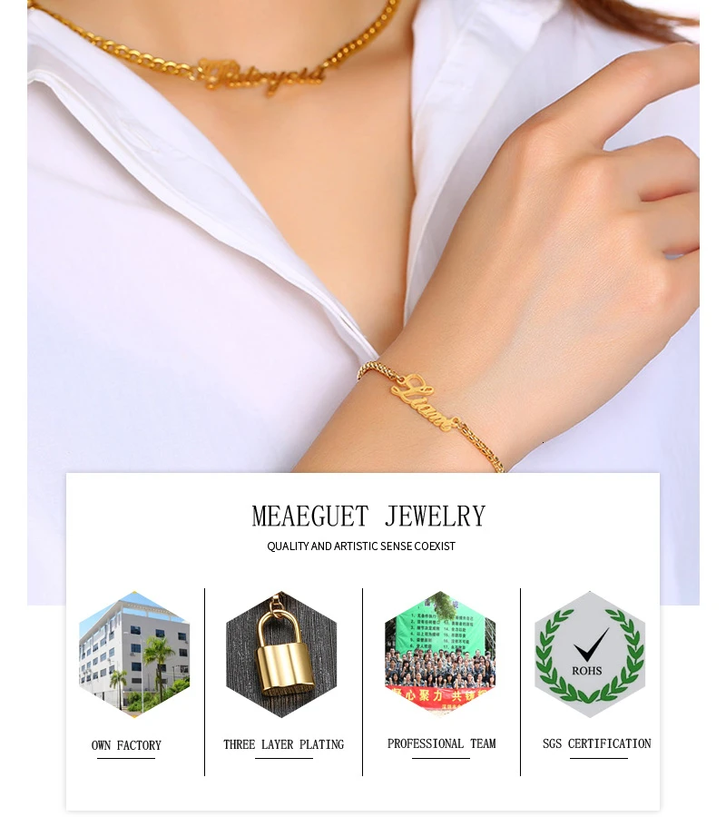 Personalized Custome Name Bracelet for Women Girls Box Chain Links Stainless Steel Arabic Letter Bangle Adjustable