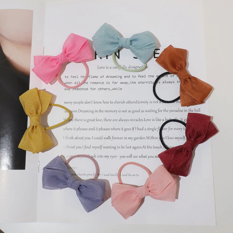 

10Sets Solid Color Grosgrain Bow Ponytail Holder Bowknot Elastic Hair Bands Fashion Princess Headwear Boutique Hair Accessories