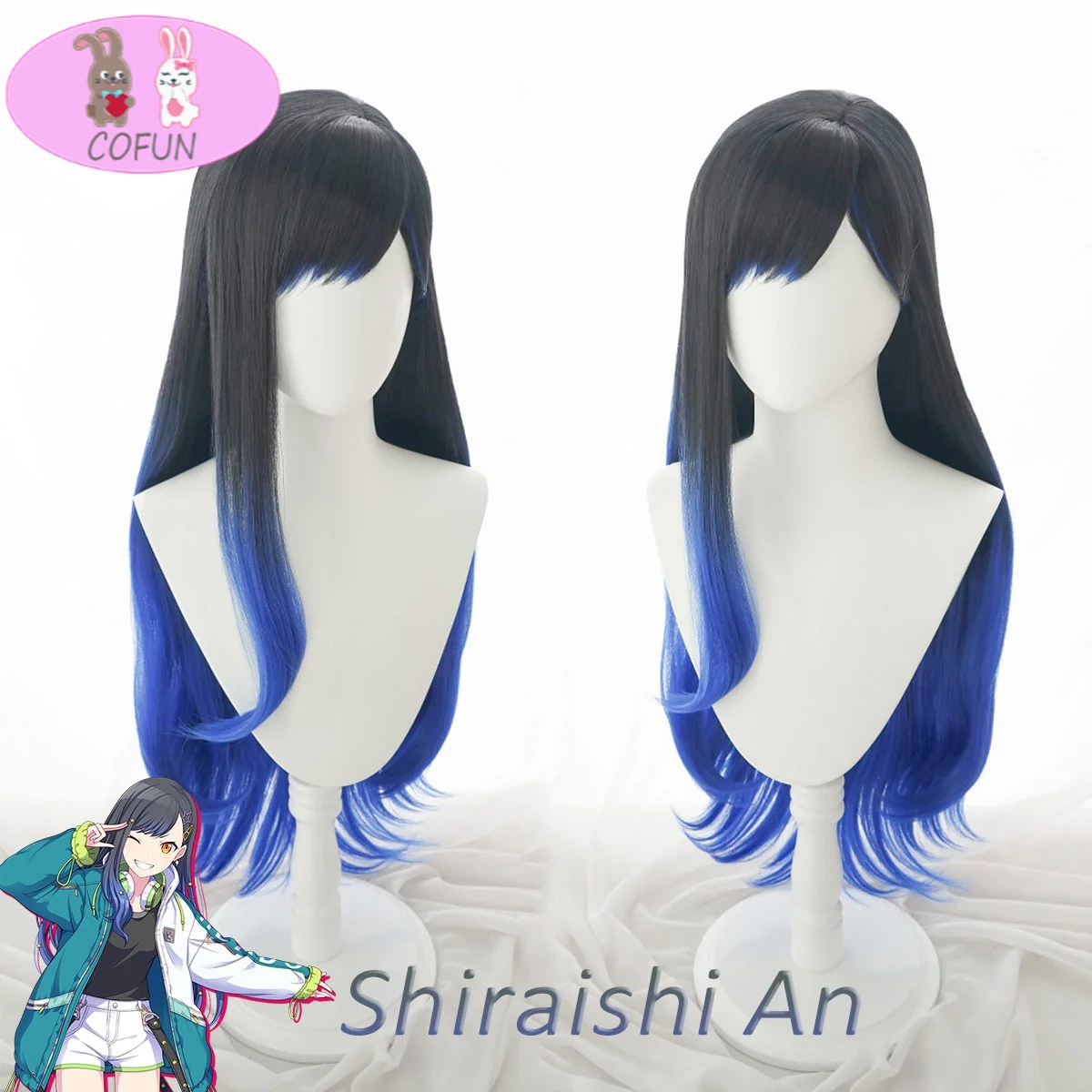 

Shiraishi An Black Blue Mixed 80cm Cosplay Wig Project SEKAI COLORFUL STAGE! Curly Heat Resistant Synthetic Cosplay Hair