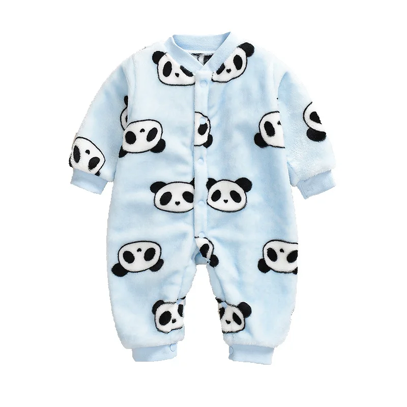 Autumn & Winter Newborn Baby Girl Clothes panda Print Baby Boy Romper Warm Infant Baby Boy Girl Soft Fleece bobysuit Pajamas