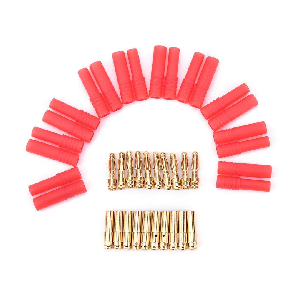 10 Sets Gold Plated Banana Plug  HXT 4mm Banana Plugs with Red Housing for RC Connector Socket AM-1009C