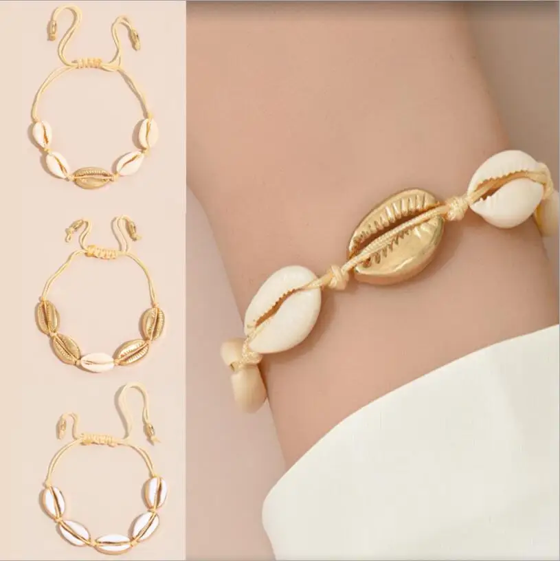 

Bohemia Vintage Shell Rope Chain Bracelet Women Beach Sea Shell Adjustable Bracelet Anklet Jewelry Party Gift Wholesale S2230