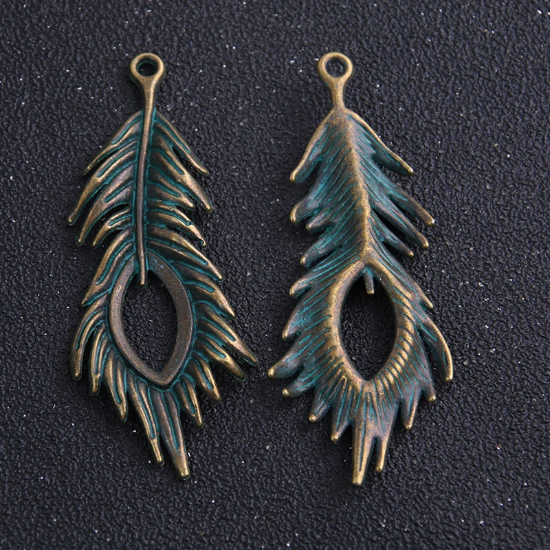 2pcs 28*72mm Three Color Vintage Peacock Feathers Charms Diy Metal Feathers Charms Pendant for Jewelry Making