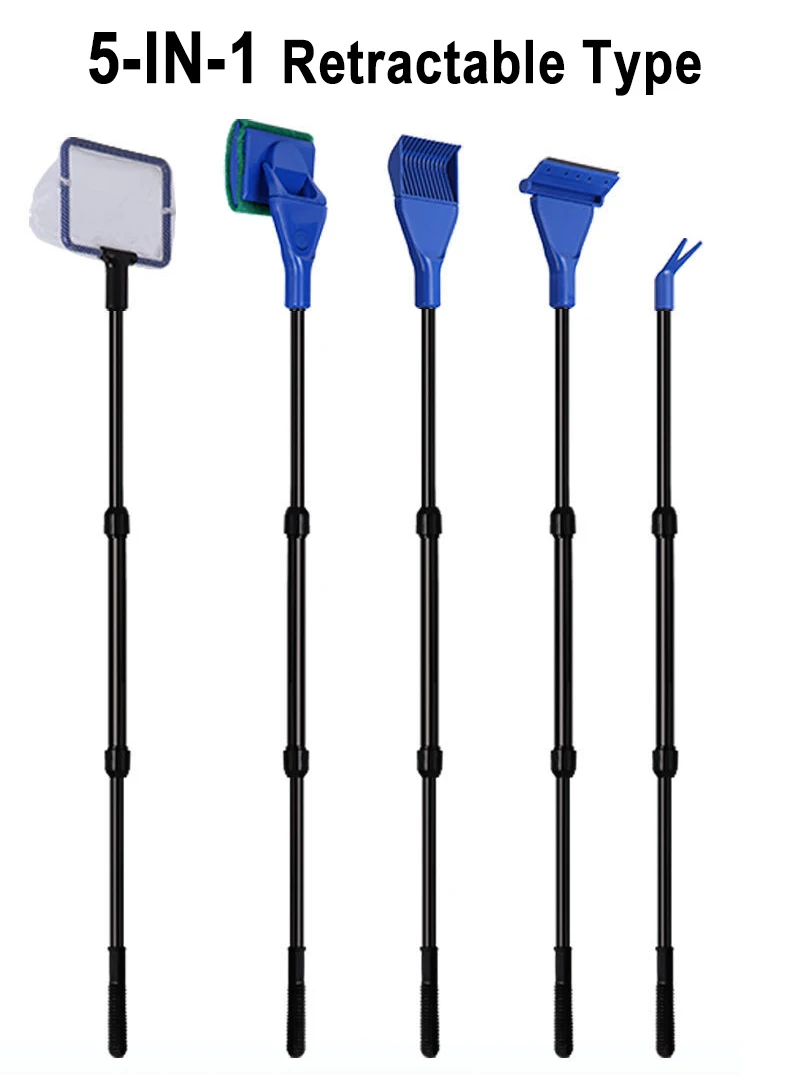 6-IN-1 Aquarium-Reinigungswerkzeuge-Sets, Aquarium-Reinigungsset, Fischnetz, Kies, Rechen, Algenschaber, Gabel, Schwamm, Bürste, Glasreiniger – Detail 11