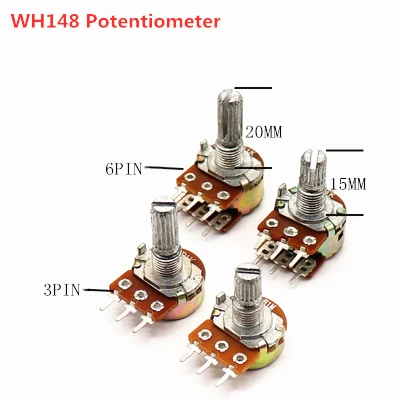 5pcs WH148 B1K B2K B5K B10K B20K B50K B100K B500K 3Pin 15mm Shaft Amplifier Dual Stereo Potentiometer 1K 2K 5K 10K 50K 100K 500K