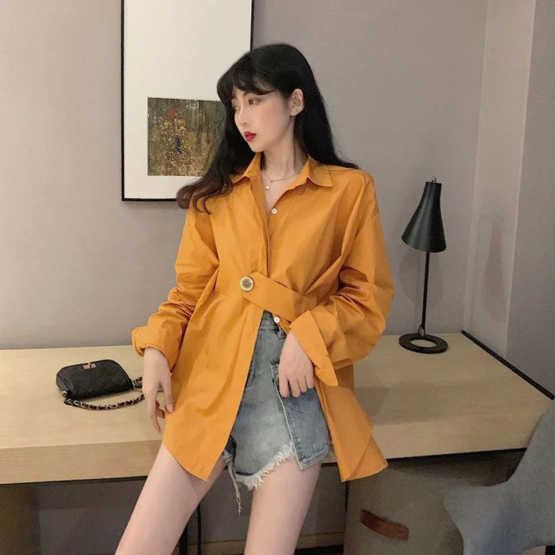 2022 Spring Street Style Solid Color Women Blouse Shirt Long Sleeve Button Up Ladies Tunic Shirts Oversize Fashion Female Tops