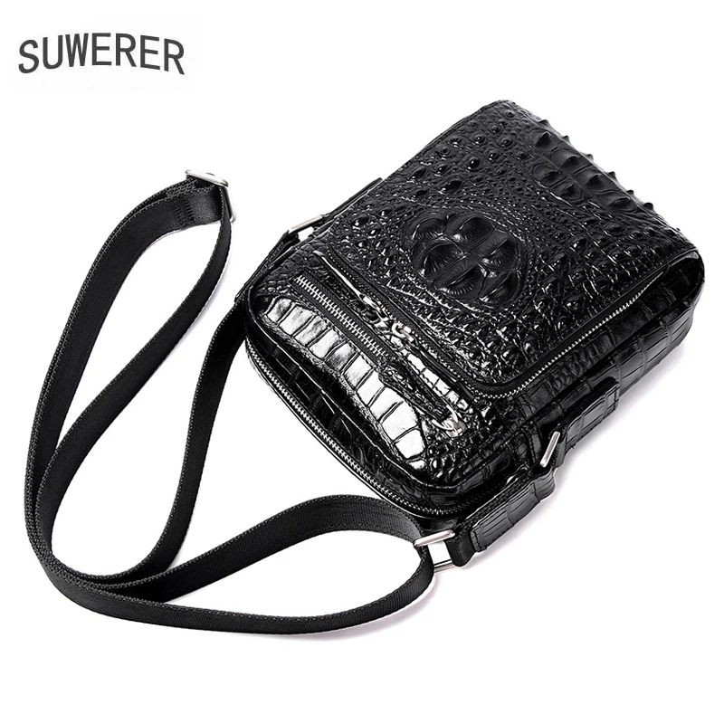 High Quality Crocodile Pattern Genuine Leather Men's Shoulder Bag Real Cowhide Men's Bag Fashion Casual Crossbody Bag