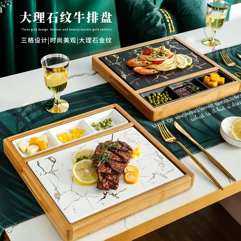 Nordic ceramic marble Western food plate Steak plate Creative online celebrity Western tableware snack plate