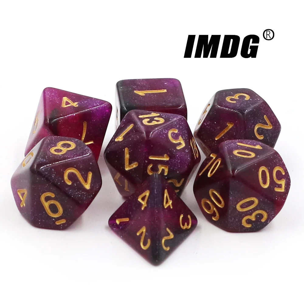 IMDG 7pcs/set Polyhedron D10 D20 RPG Game Dice Acrylic Dice DND Universe Galaxy Digital Game Dice with Bag