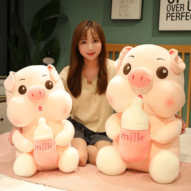 New Arrive 35/45/55cm Cute Bottle Sleeping Pig Plush Toys Animal Stuffed Pillow  Adult Pet Sofa Chair Decoration Gift