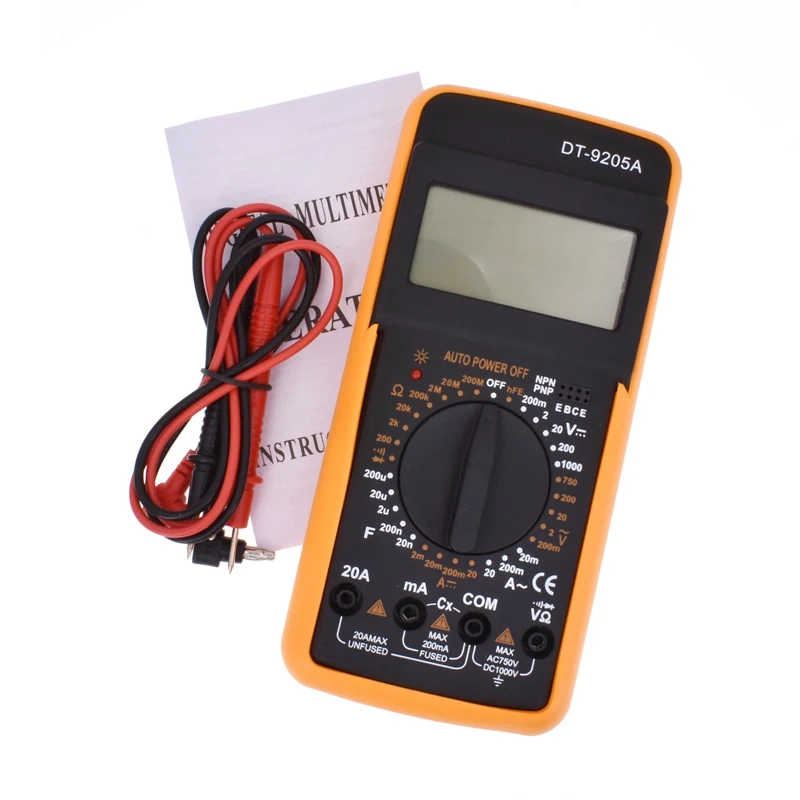 Digital Multimeter DT9205a Electric Handheld Multimeter Voltmeter Ammeter AC DC OHM Volt Tester Test Current Multimeter