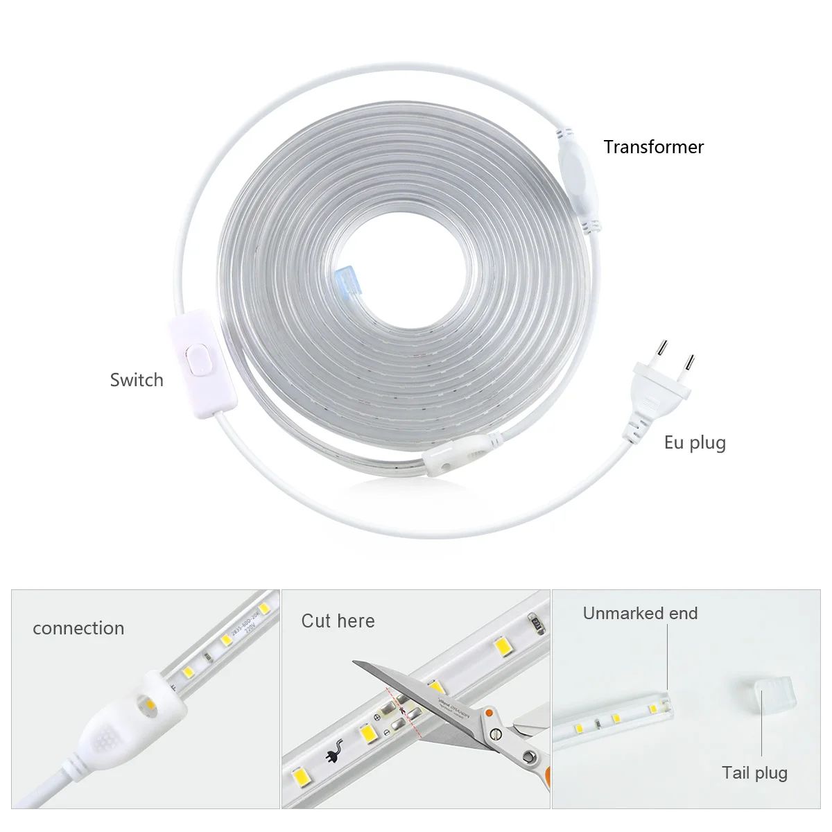 AC220V 110V EU US podłącz zasilany LED światło szafkowe taśmy lampa kuchenna taśmy do szafa na ubrania oświetlenie dekoracyjne podświetlenia szafki