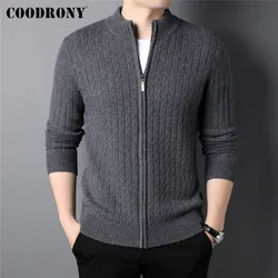 COODRONY Brand Thick Warm Winter Zipper Turtleneck Cardigan Men Clothing Fashion Casual Cashmere Merino Wool Sweater Coat C3148