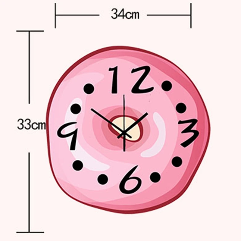 Pink Doughnut Shape Boys And Girls Cartoon Wall Clocks Home Decor Hanging Bedroom Wall Clock 14inchs