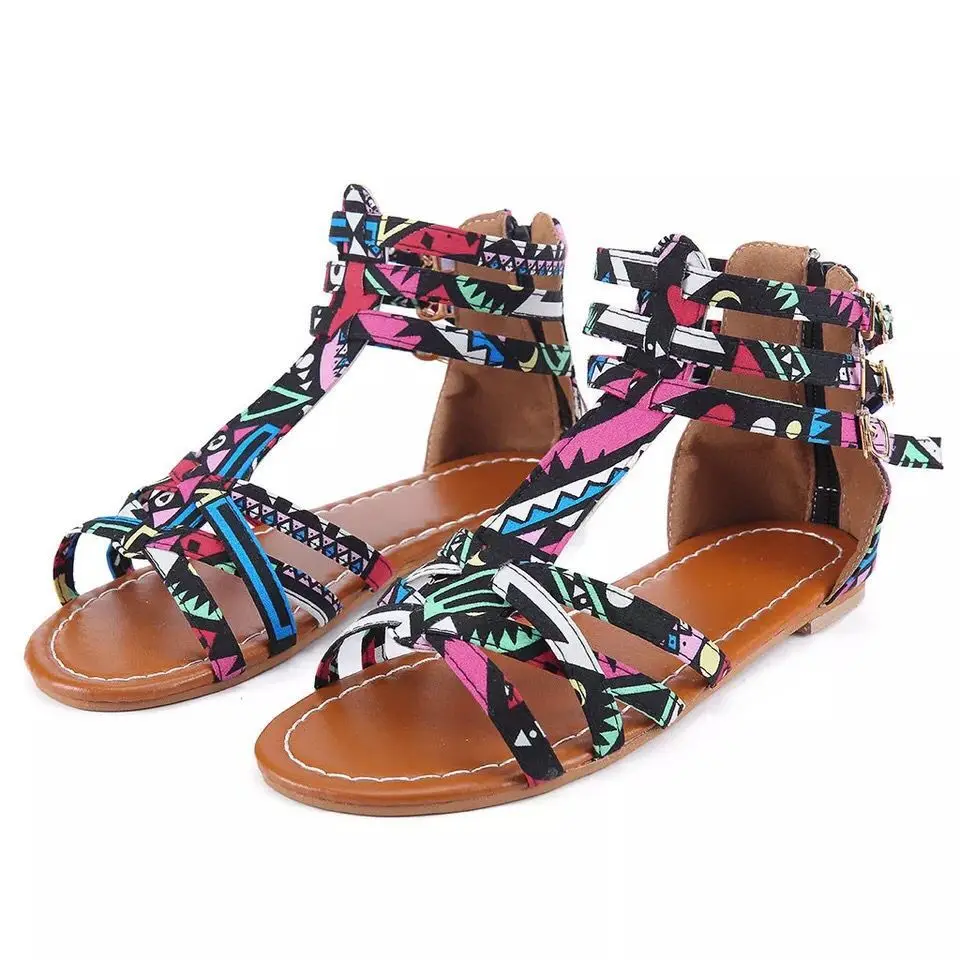 Women Casual Sandals Snake-print Leopard-print Designer Shoes Female Bohemia Colorful Summer Gladiator Flat Ankle Strap Sandals