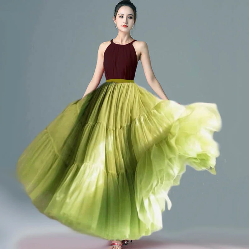 

Mingli Tengda Gauze Long Skirt Temperament Splicing Cake Skirt Big Swing Puffy Skirt Fairy Tulle Bride Elegant Petticoat Woman