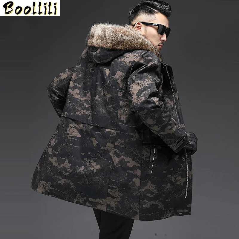 

2023 Winter Boollili Jacket Men Real Fur Coat Parka Raccoon Fur Jackets Hooded Warm Rabbit Fur Coats Parkas De Hombre