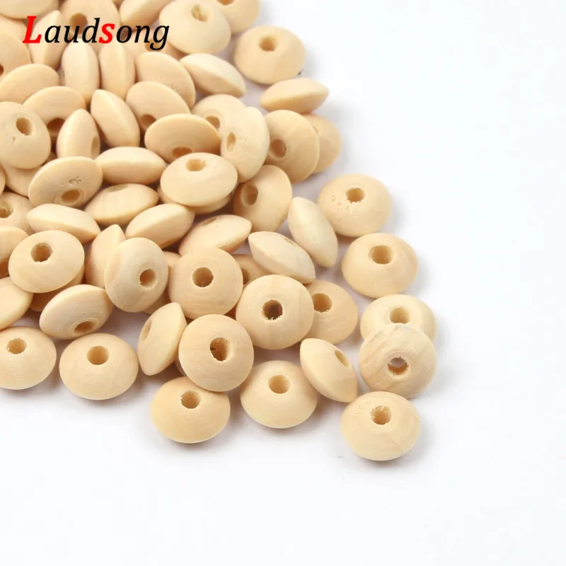 100Pcs 8/12mm Eco-Friendly Natural Wood Spacer Beads Flat Lead-free Wooden Beads For Jewelry Making DIY Bracelet Pacifier Clips