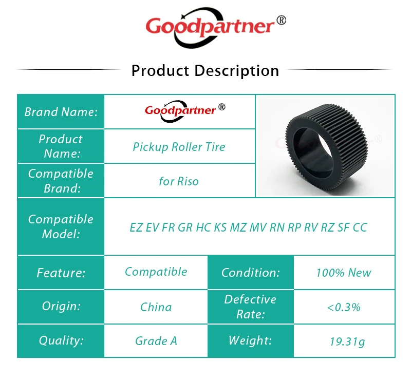 5X 035-14303 neumático de rodillo de alimentación de recogida de goma para RISO EZ EV FR GR HC KS MZ MV RN RP RV RZ SF ComColor CC FW EV2