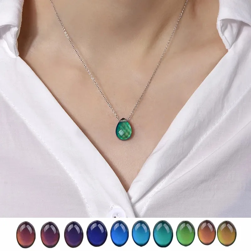 Mood Necklace Color Change Emotion Feeling Temperature Control Water Drop Tears Pendant Chain Jewelry for Women